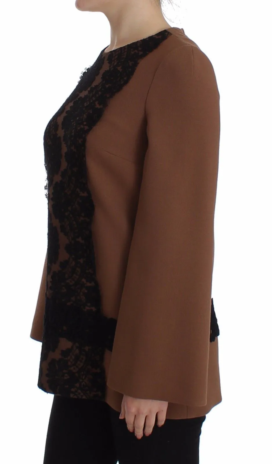 Brown Wool Black Lace Sweater Top Runway