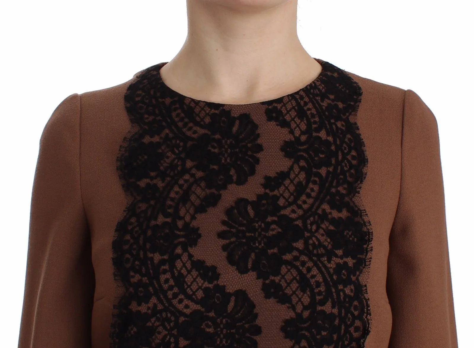 Brown Wool Black Lace Sweater Top Runway