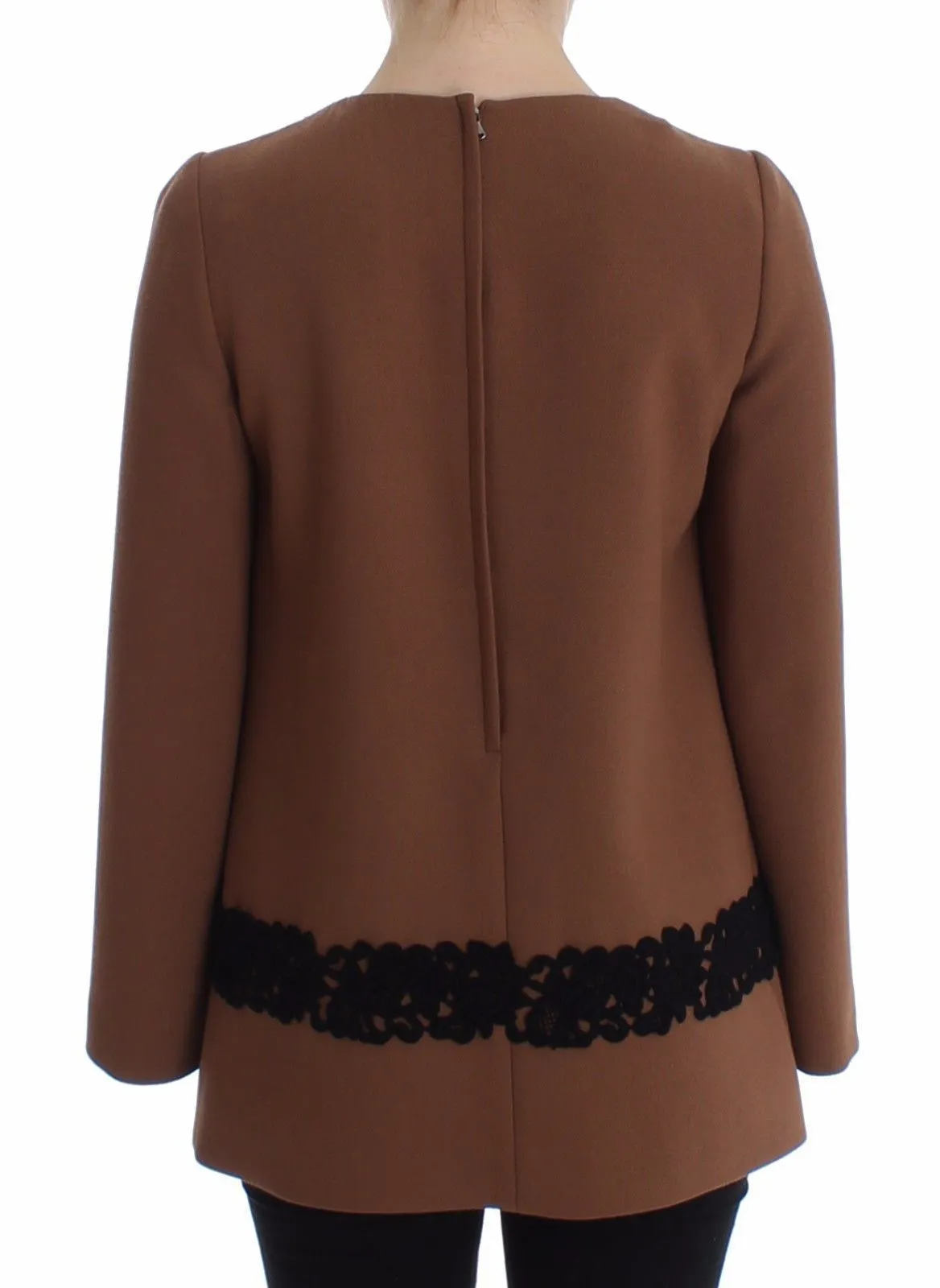 Brown Wool Black Lace Sweater Top Runway