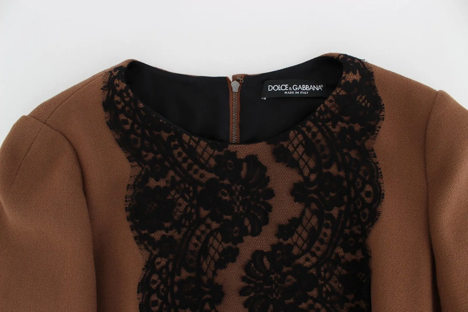 Brown Wool Black Lace Sweater Top Runway