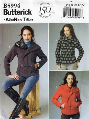 Butterick 5994 KATHERINE TILTON Womens Asymmetric Wide Collar Jackets with Pockets Out Of Print Sewing Pattern Sizes 16 - 24 UNCUT Factory Folded