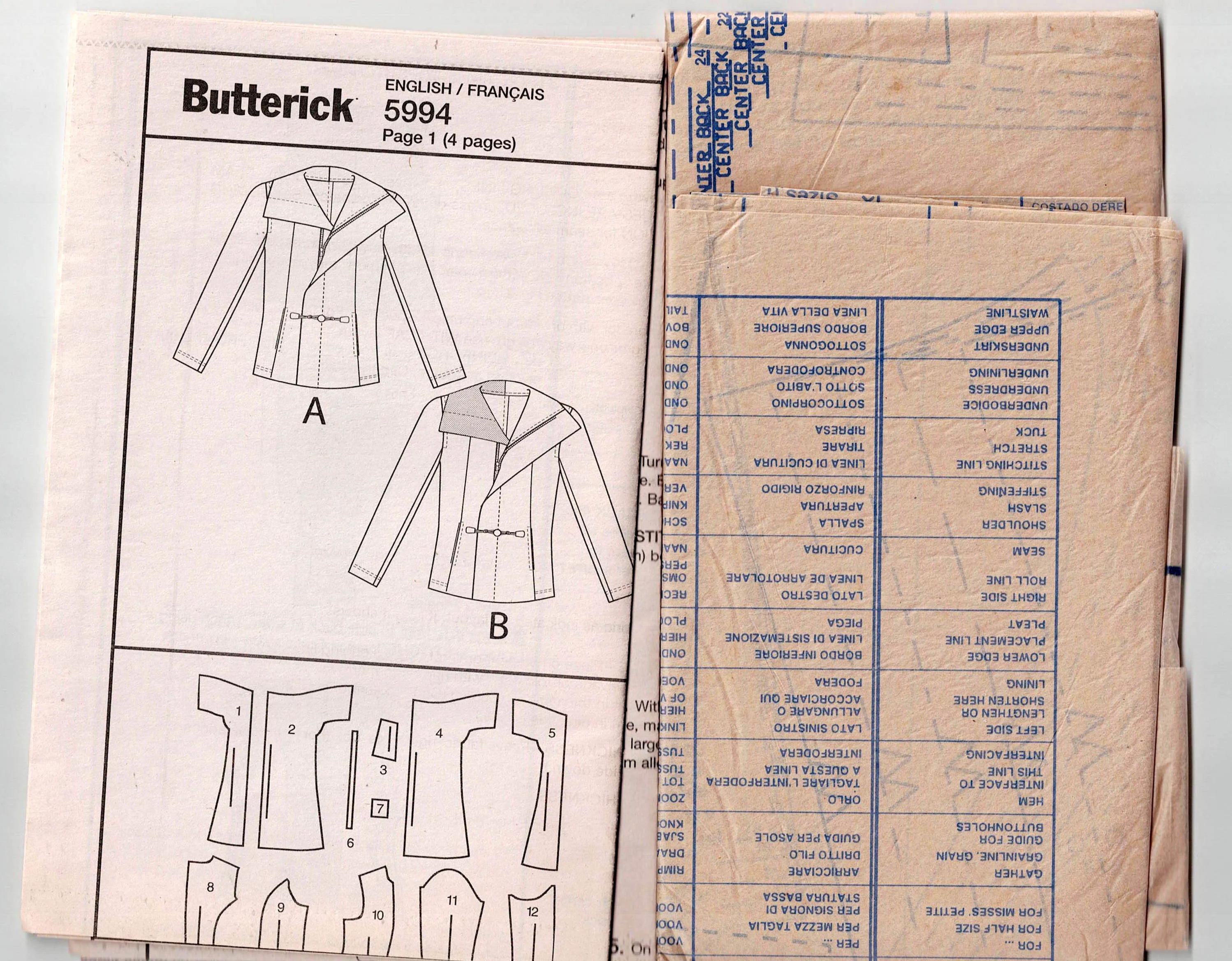 Butterick 5994 KATHERINE TILTON Womens Asymmetric Wide Collar Jackets with Pockets Out Of Print Sewing Pattern Sizes 16 - 24 UNCUT Factory Folded