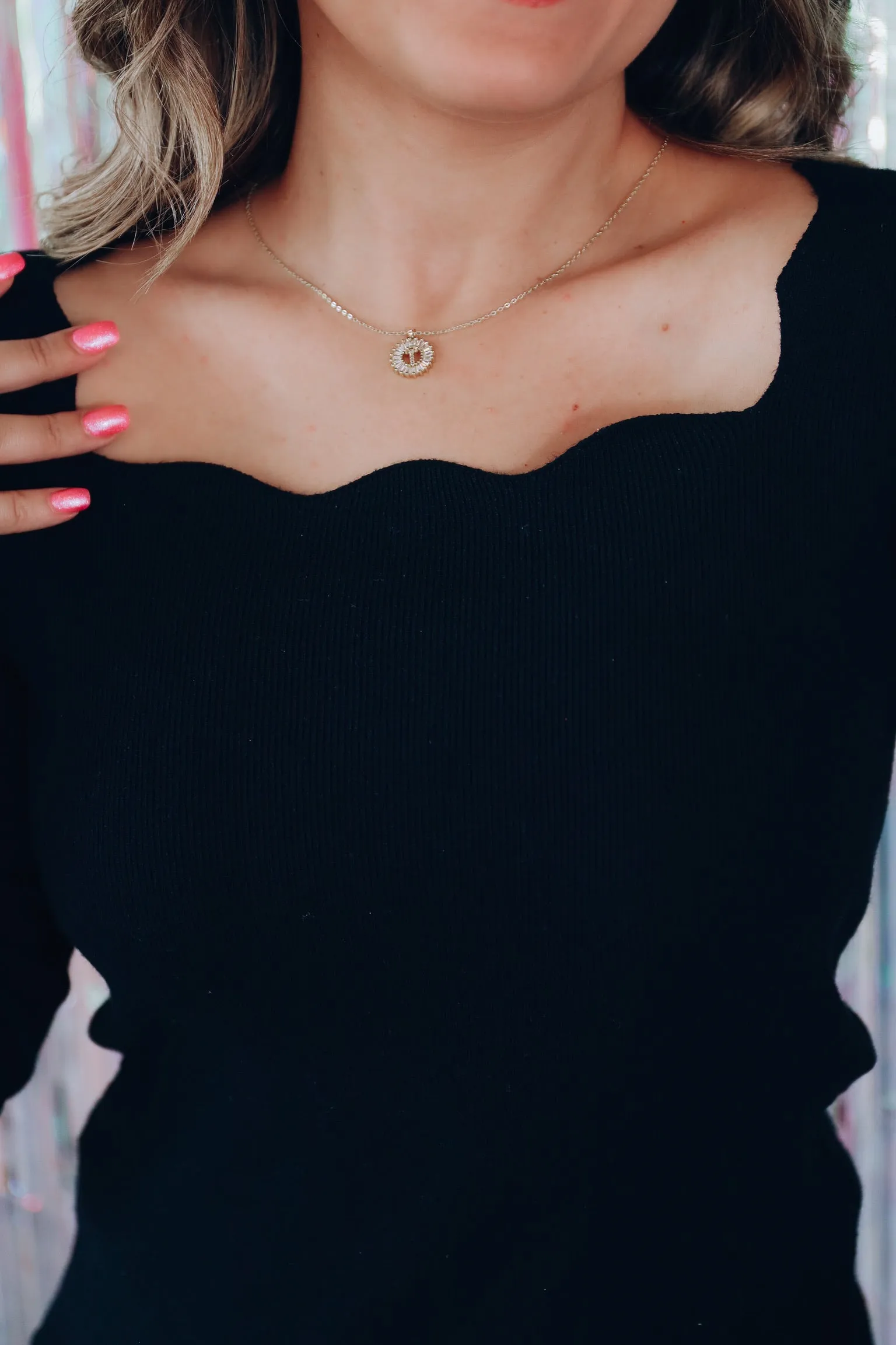 Celan Scalloped Neck Sweater - Black