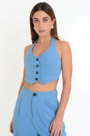 Chaleco corto cuello halter con escote espalda