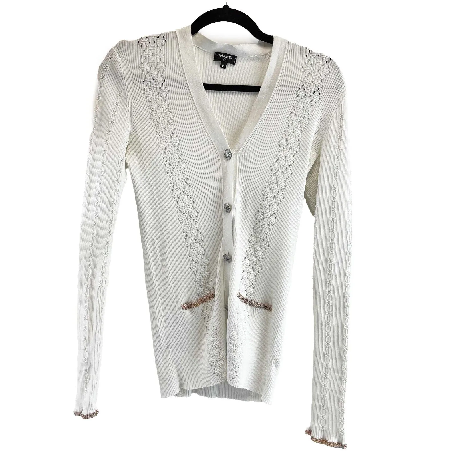 Chanel Chanel 17C White Cardigan Sweater Knitwear White 36 Top US 4