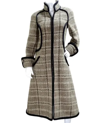 Chanel Wool Beige Tweed Long Coat