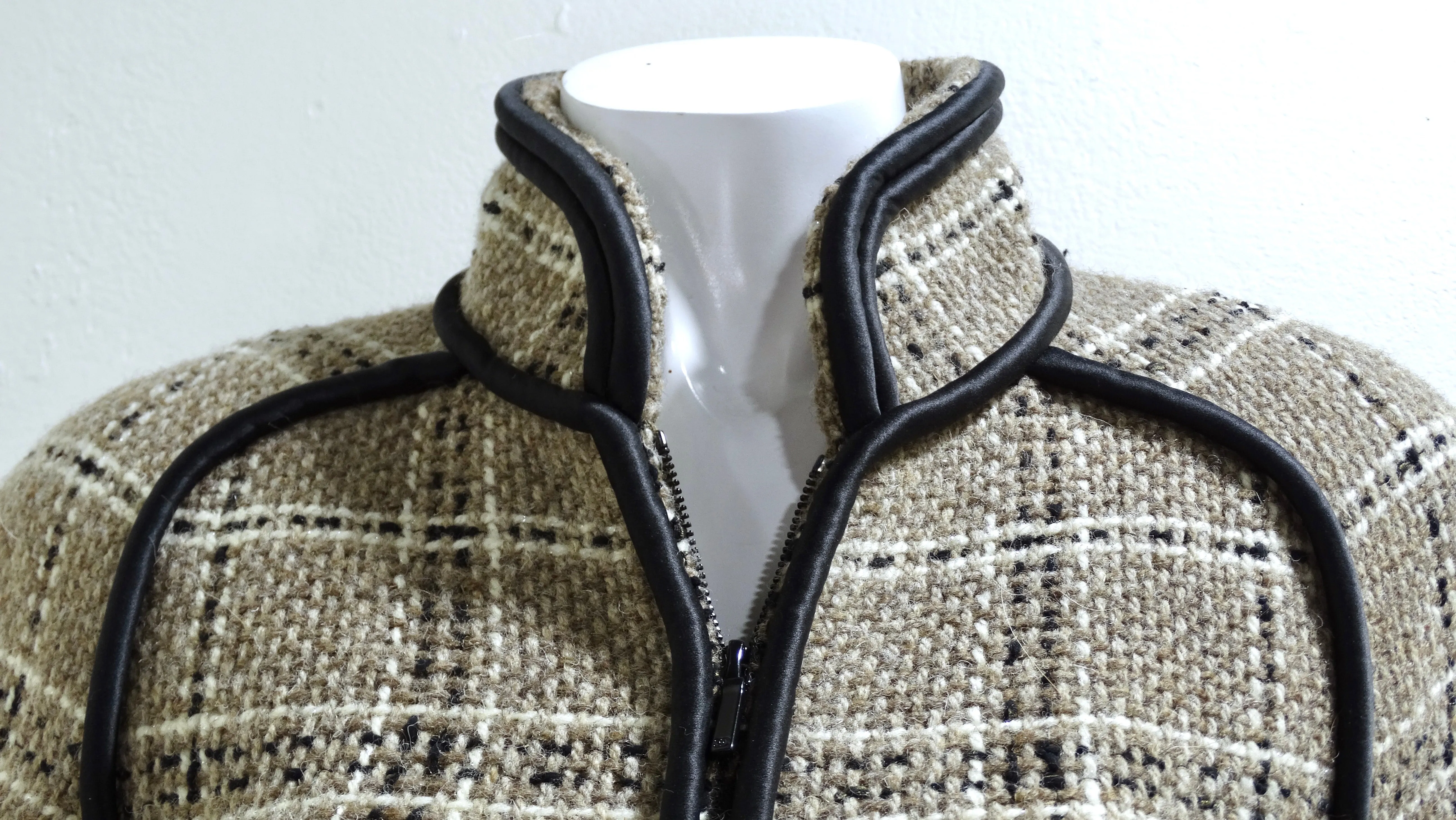 Chanel Wool Beige Tweed Long Coat