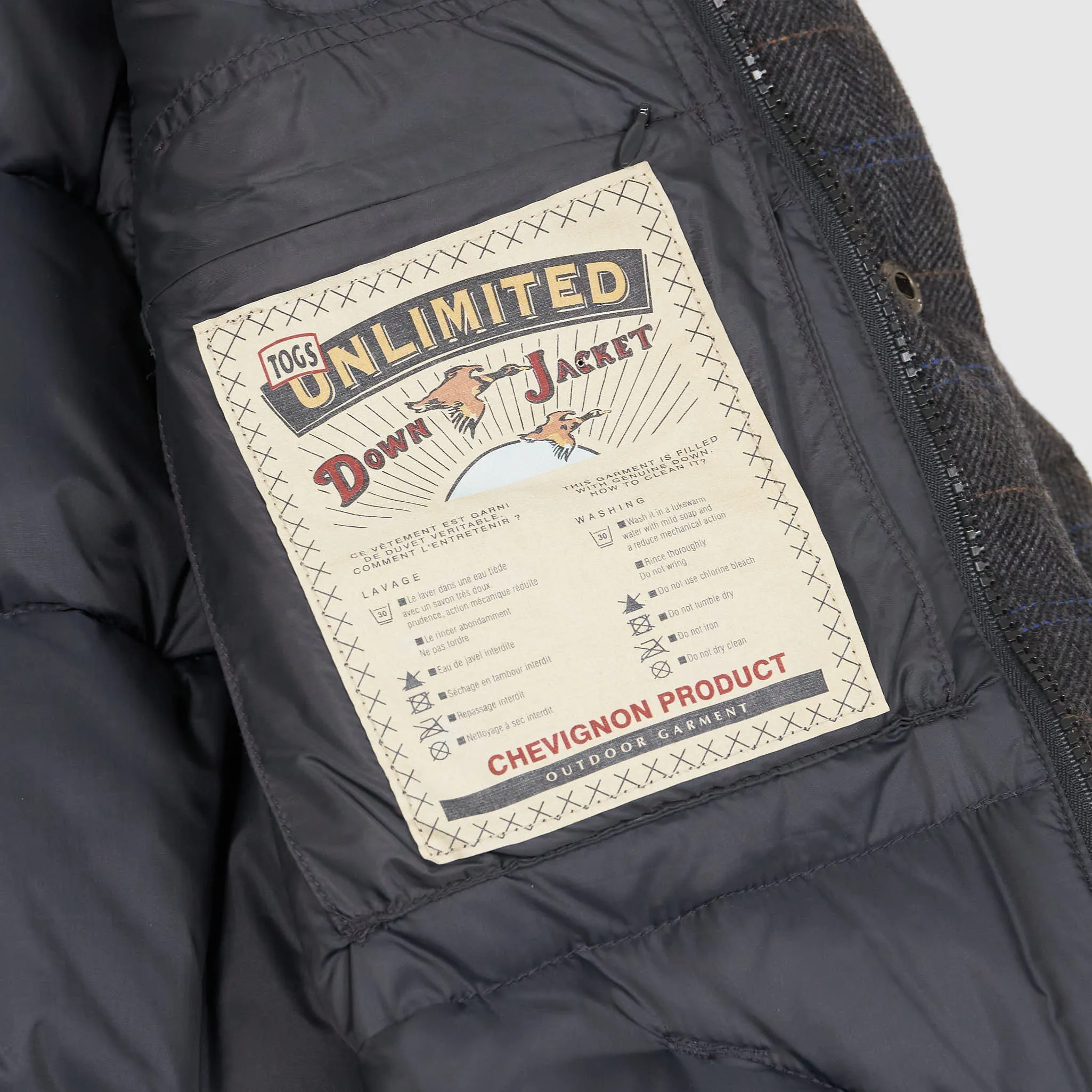Chevignon Togs Unlimited Down Jacket Wool Herringbone Waistcoat