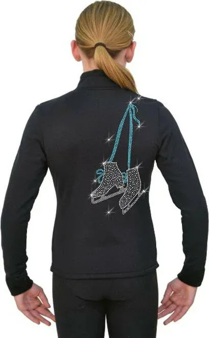 Chloe Noel J11 Solid Polar Fleece Fitted Figure Skating Jacket w/ Skates in Blue Crystals