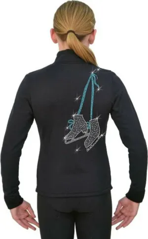 Chloe Noel J11 Solid Polar Fleece Fitted Figure Skating Jacket w/ Skates in Blue Crystals