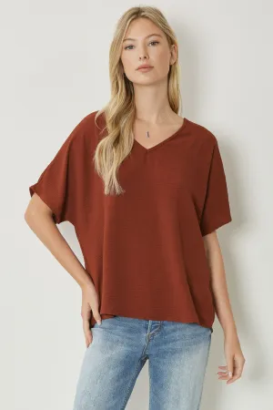 Chocolate V Neck Dolman S/S Top