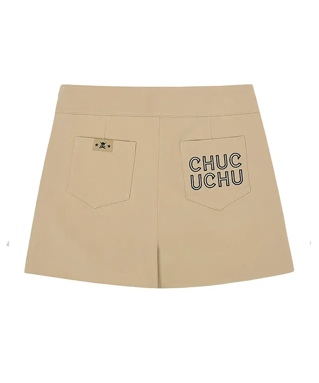 CHUCUCHU  Pleated Wrap Skirt Short Pants - Black