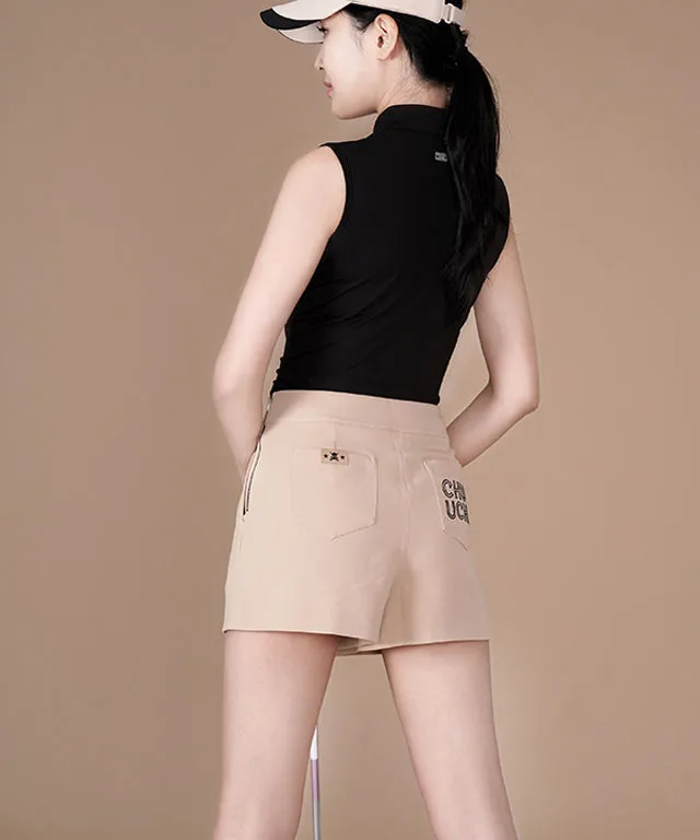 CHUCUCHU  Pleated Wrap Skirt Short Pants - Black
