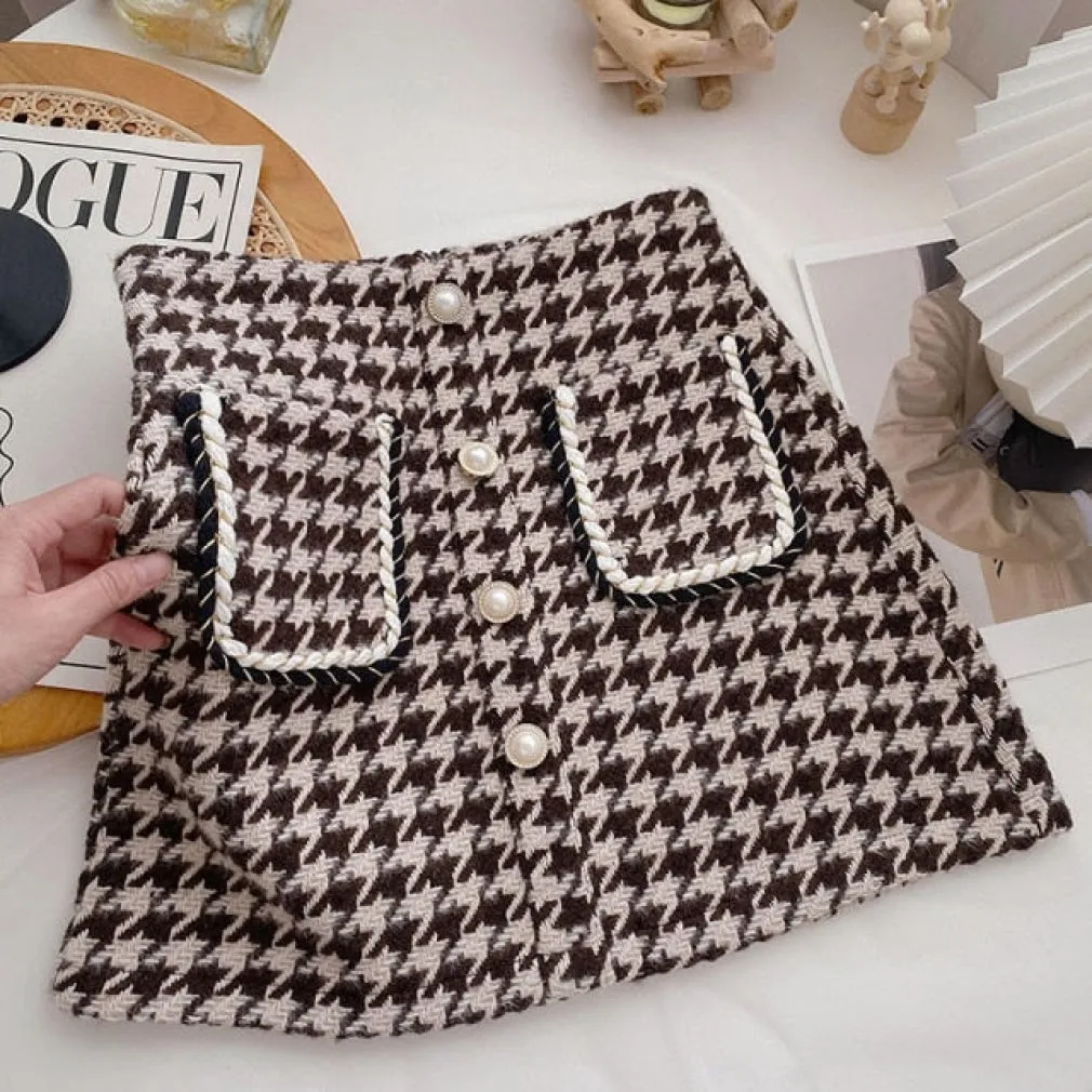ContiNent 33 Tweed Skirts for Women Solid High Waist Slimming Skirts Autumn Spring Buttons Double Breasted Tweed Wool Mini Skirt