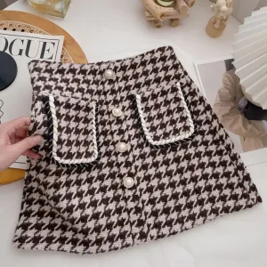 ContiNent 33 Tweed Skirts for Women Solid High Waist Slimming Skirts Autumn Spring Buttons Double Breasted Tweed Wool Mini Skirt