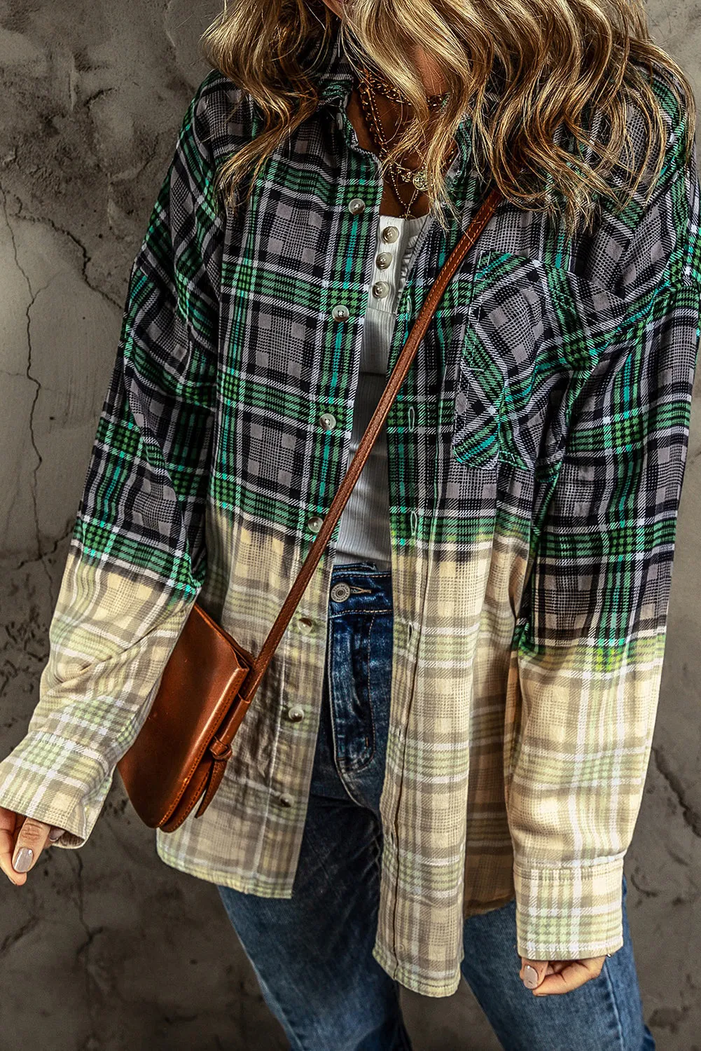 Contrast Plaid Patchwork Button up