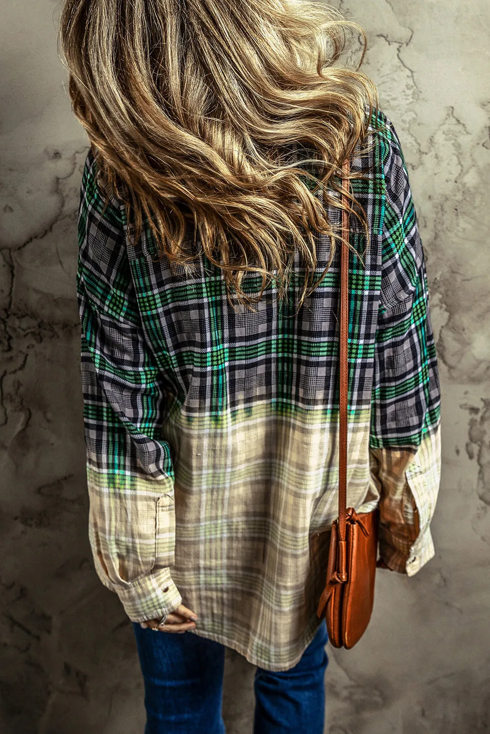 Contrast Plaid Patchwork Button up