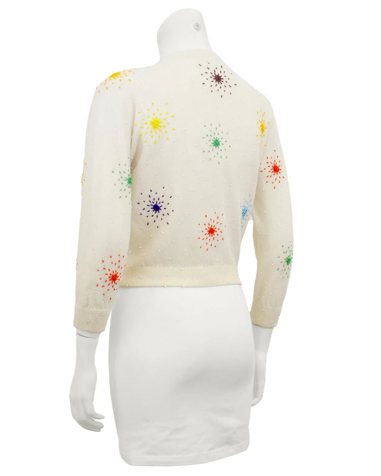 Cream Wool Colourful Beaded Cardigan