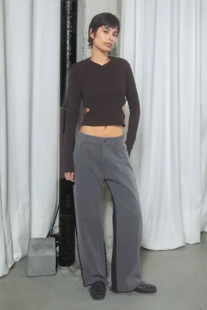 Cutout Long Sleeve V Neck Shirt