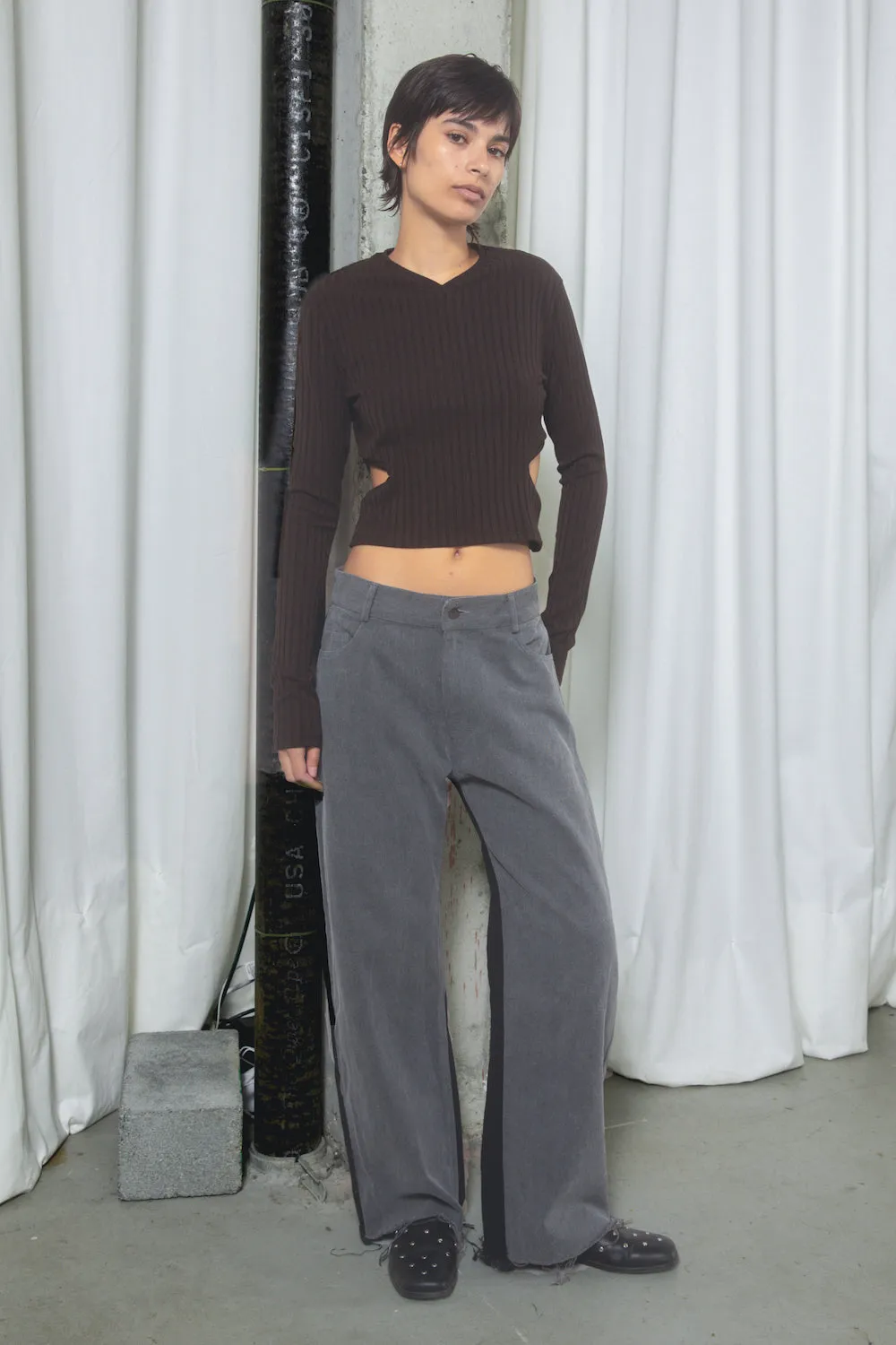 Cutout Long Sleeve V Neck Shirt