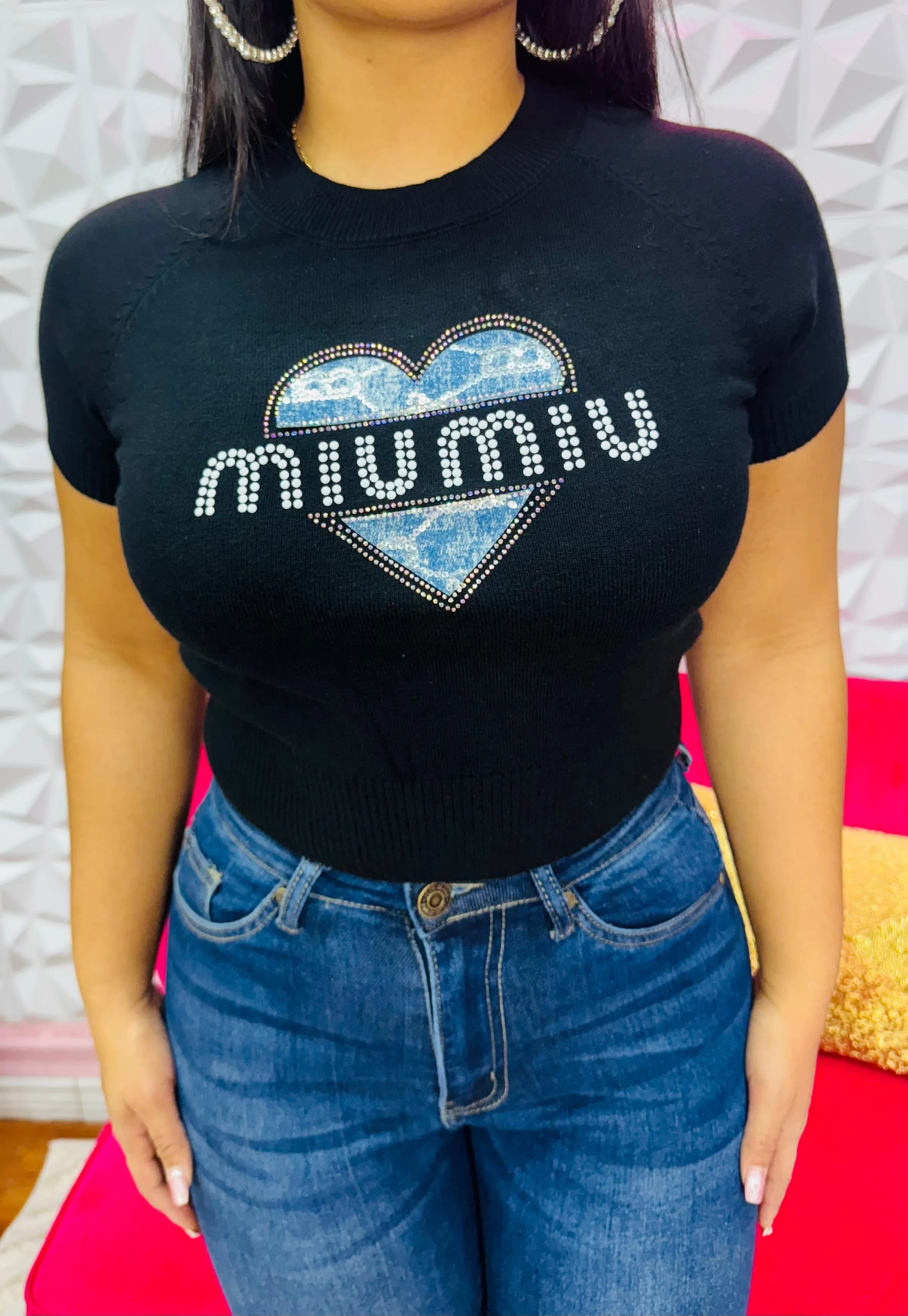 Denim heart sweater