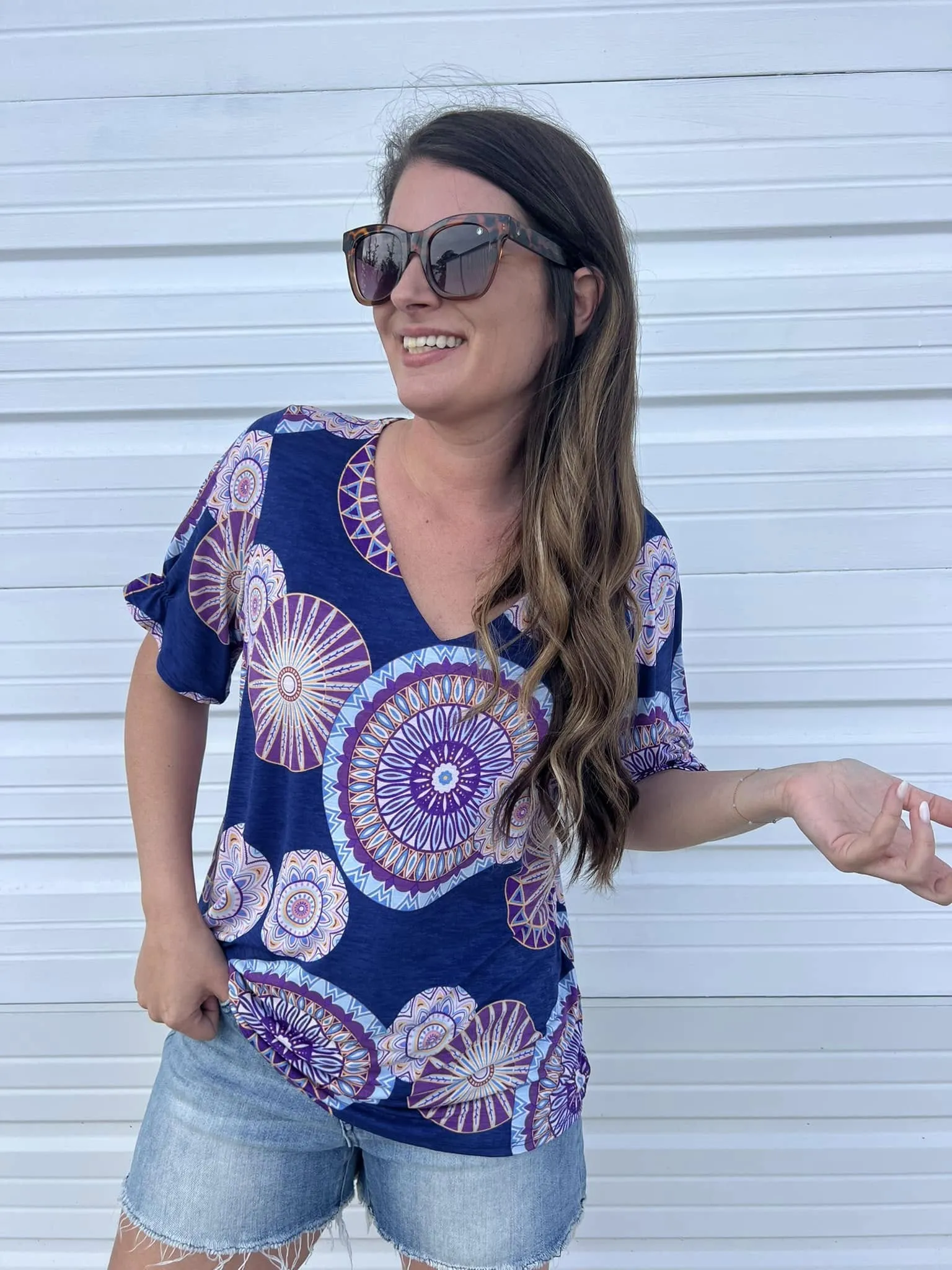 DOORBUSTER: Mandala V-Neck Top - Royal by Sew In Love (Ships in 2-3 Weeks)