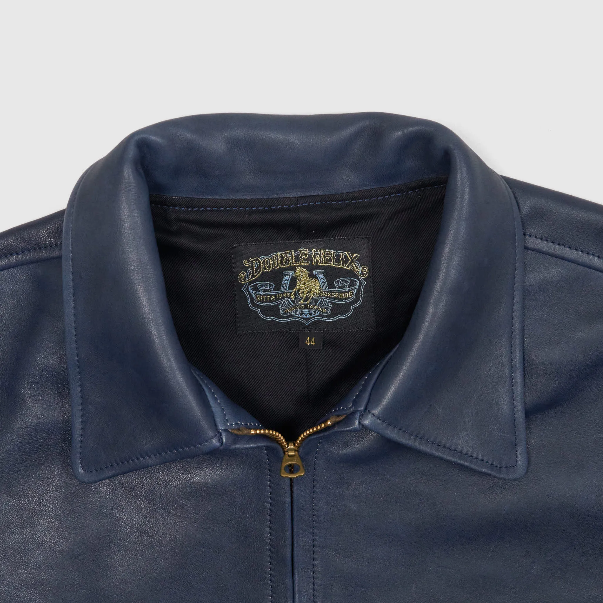Double Helix Classic 1930's Dark Indigo Overdyed Horse Leather Jacket