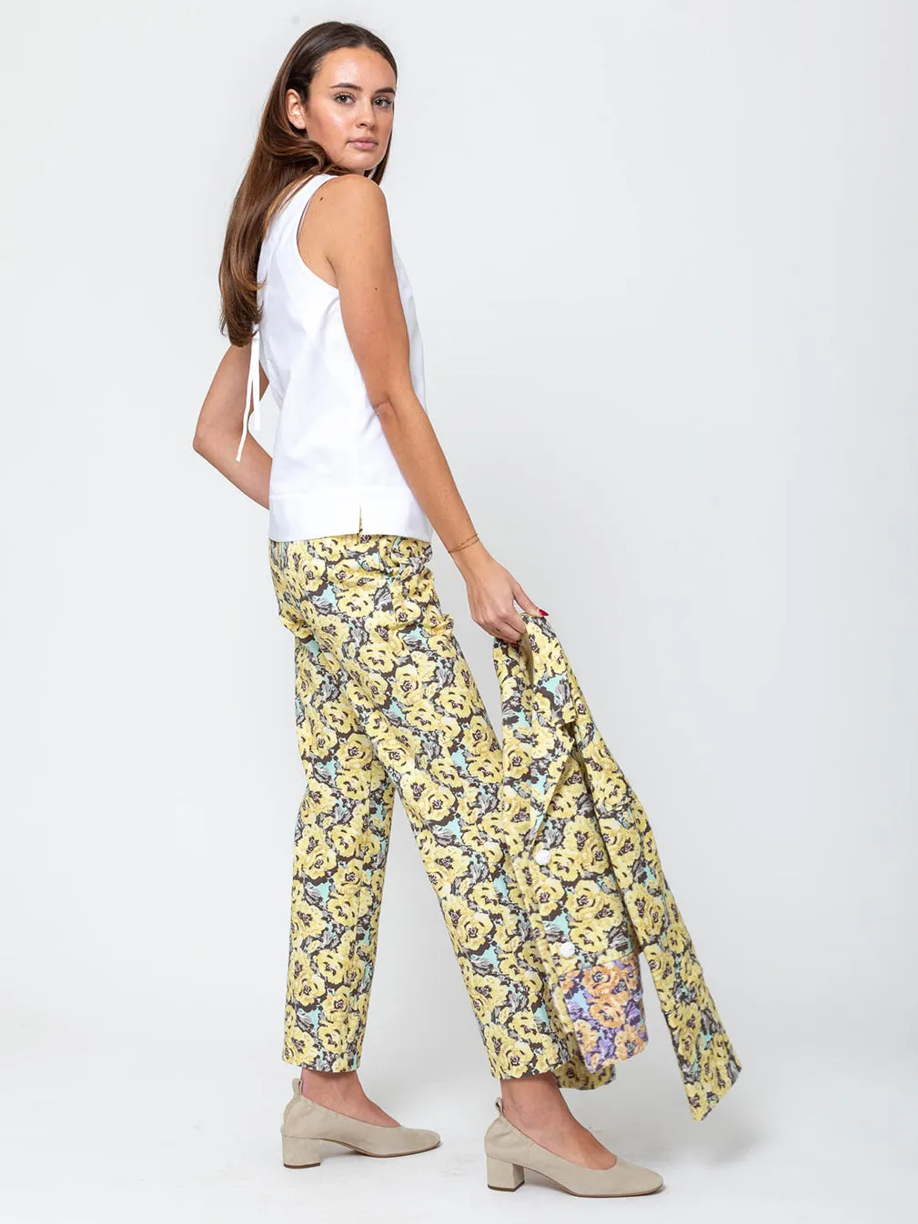 Double V-Neck Cotton Piqué Top - White