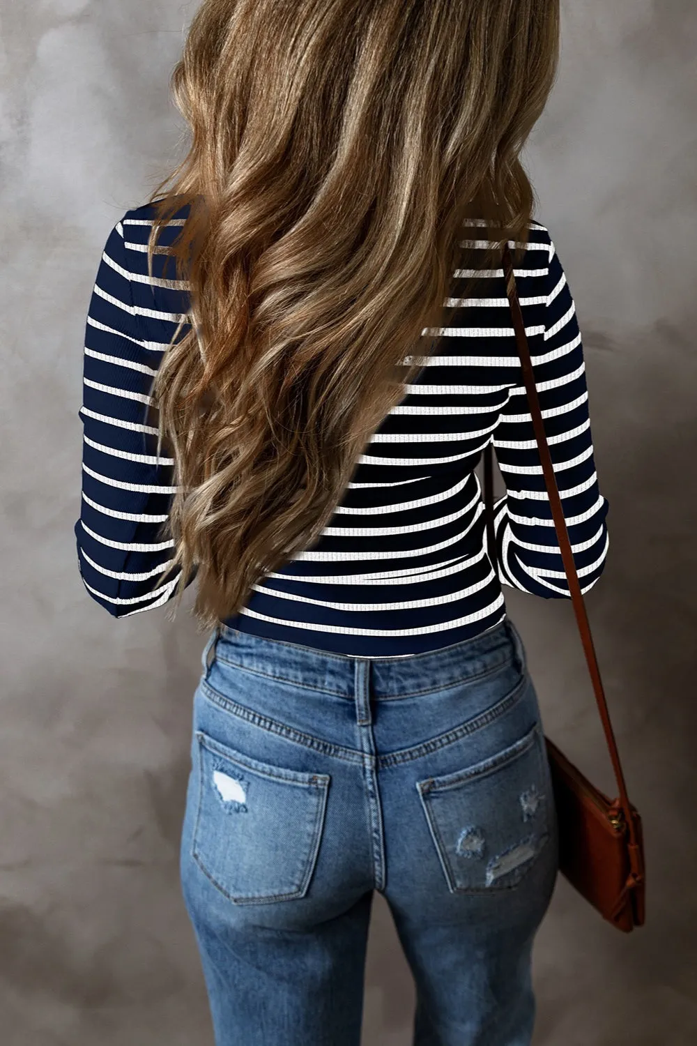 Dre Striped V-Neck Long Sleeve Top