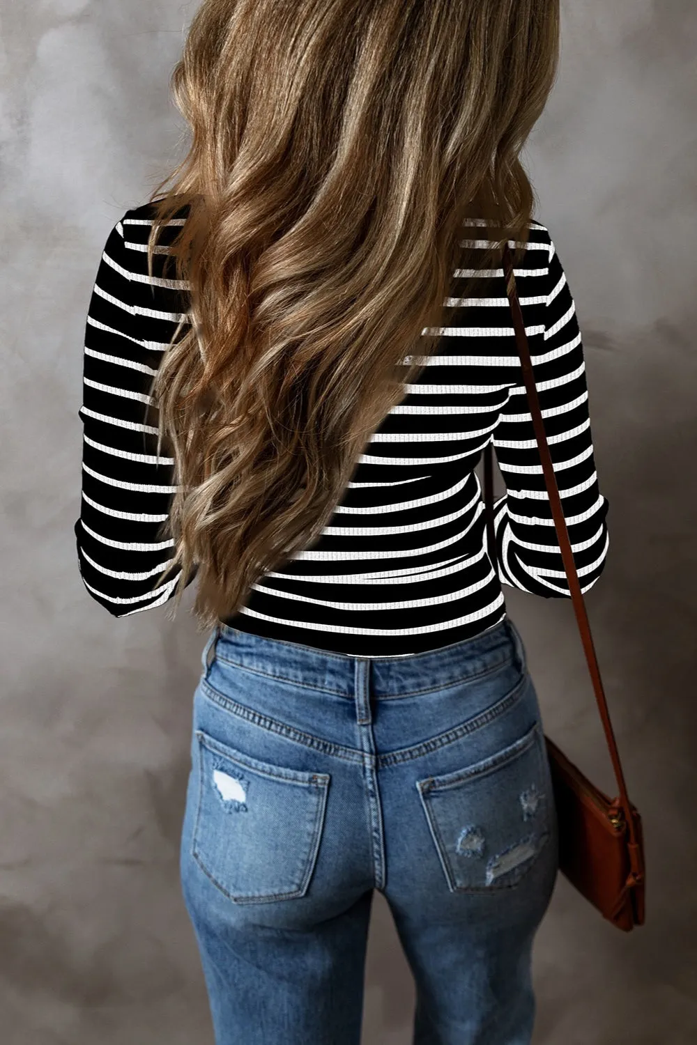 Dre Striped V-Neck Long Sleeve Top