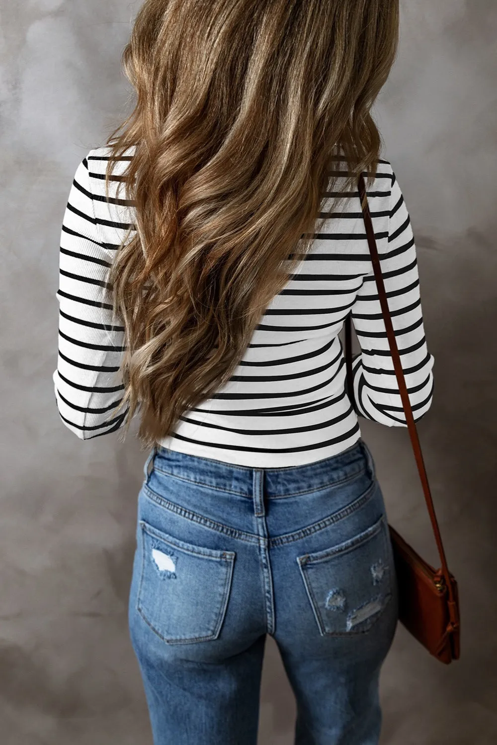 Dre Striped V-Neck Long Sleeve Top