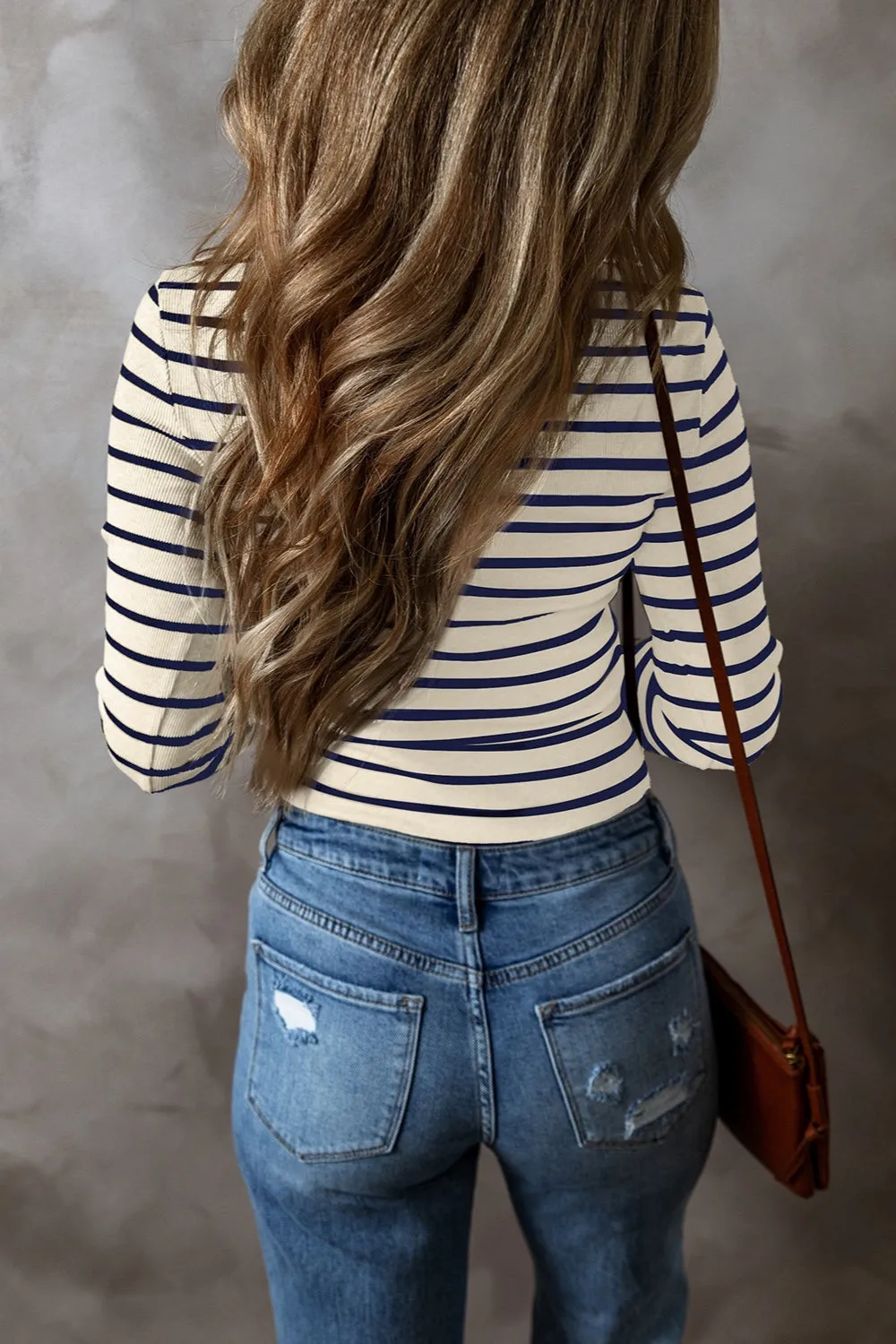 Dre Striped V-Neck Long Sleeve Top