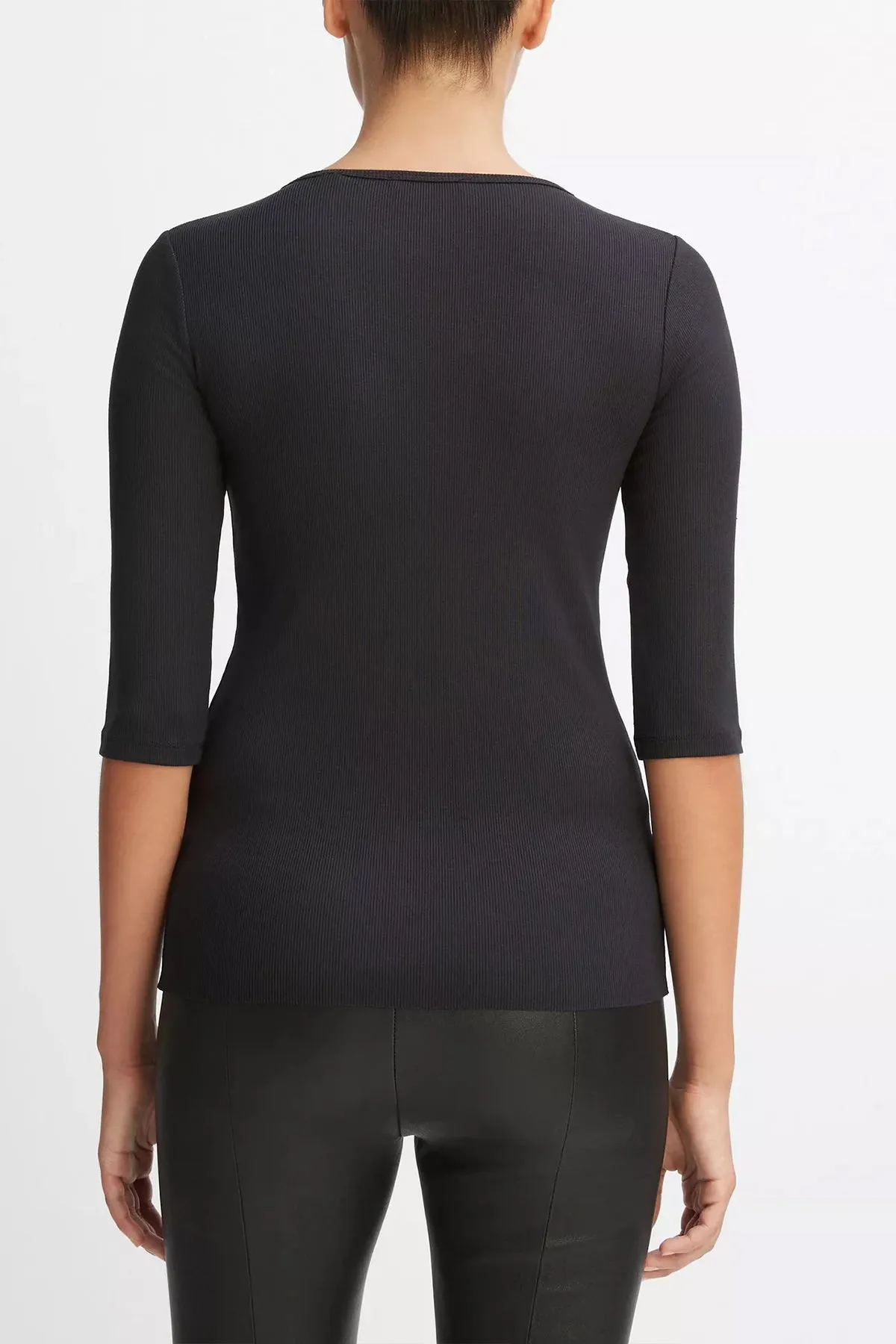 Elbow Sleeve Crew Neck T-Shirt in Black