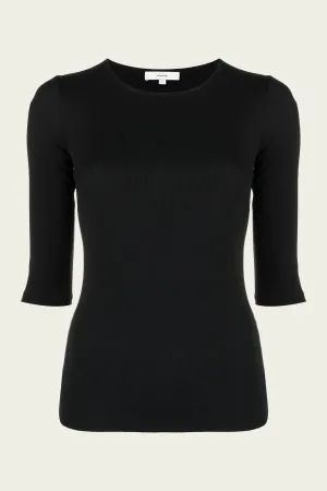 Elbow Sleeve Crew Neck T-Shirt in Black