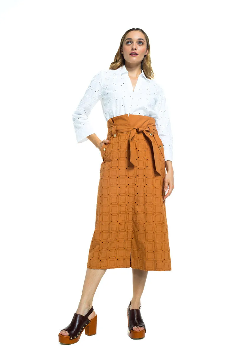 EMBROIDERED STRAIGHT COTTON SKIRT