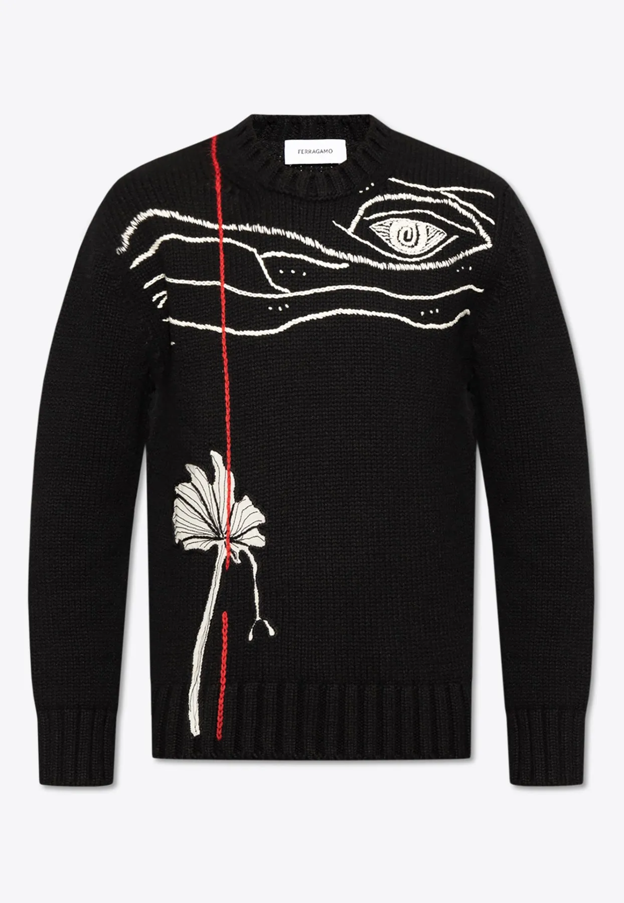 Embroidered Wool-Blend Crewneck Sweater