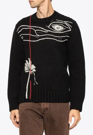 Embroidered Wool-Blend Crewneck Sweater
