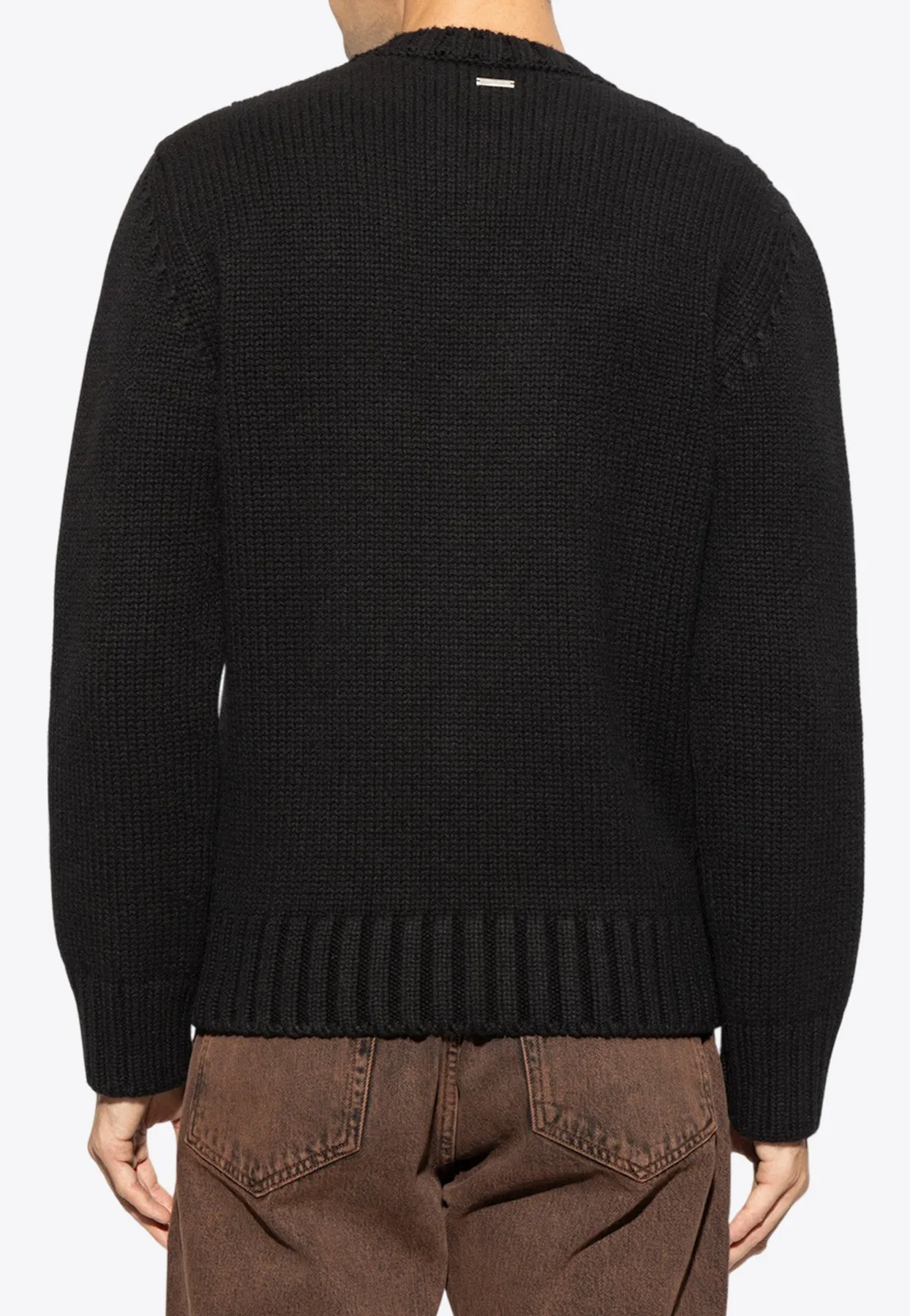 Embroidered Wool-Blend Crewneck Sweater