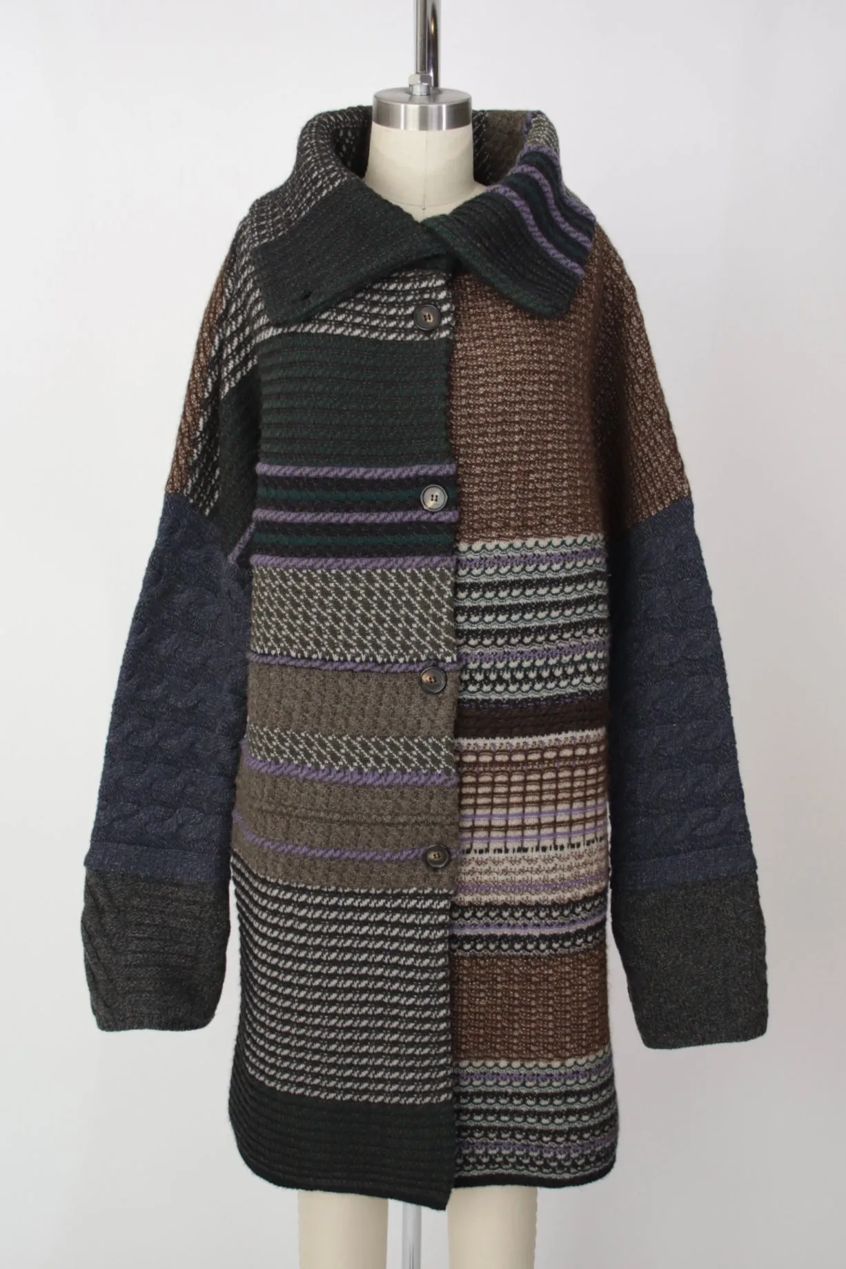 Etro Wool Blend Mix Pattern Coat