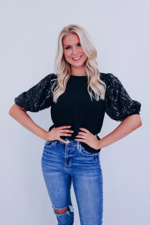 Fancy Affair Sequin Sleeve Top - Black