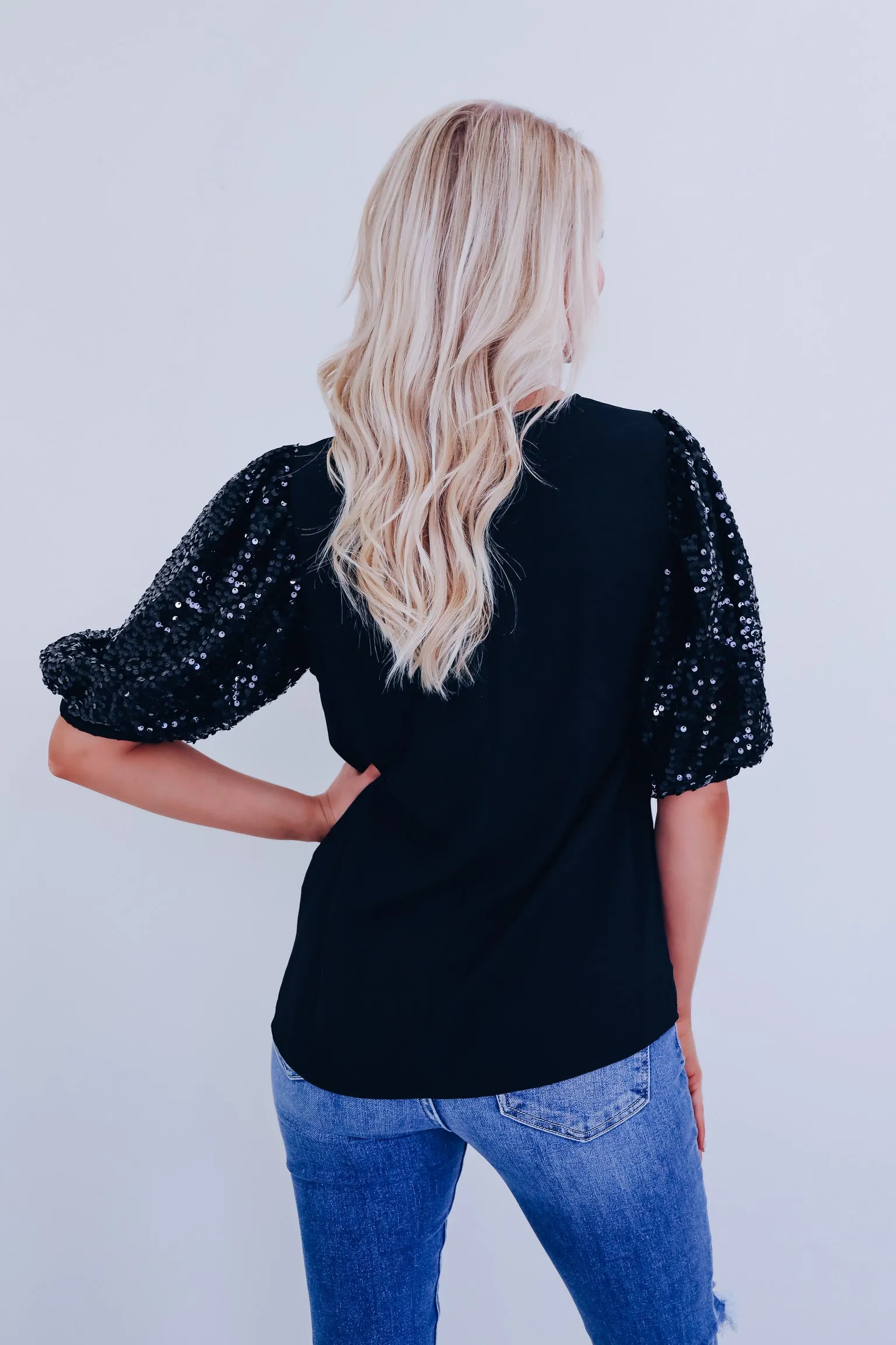 Fancy Affair Sequin Sleeve Top - Black