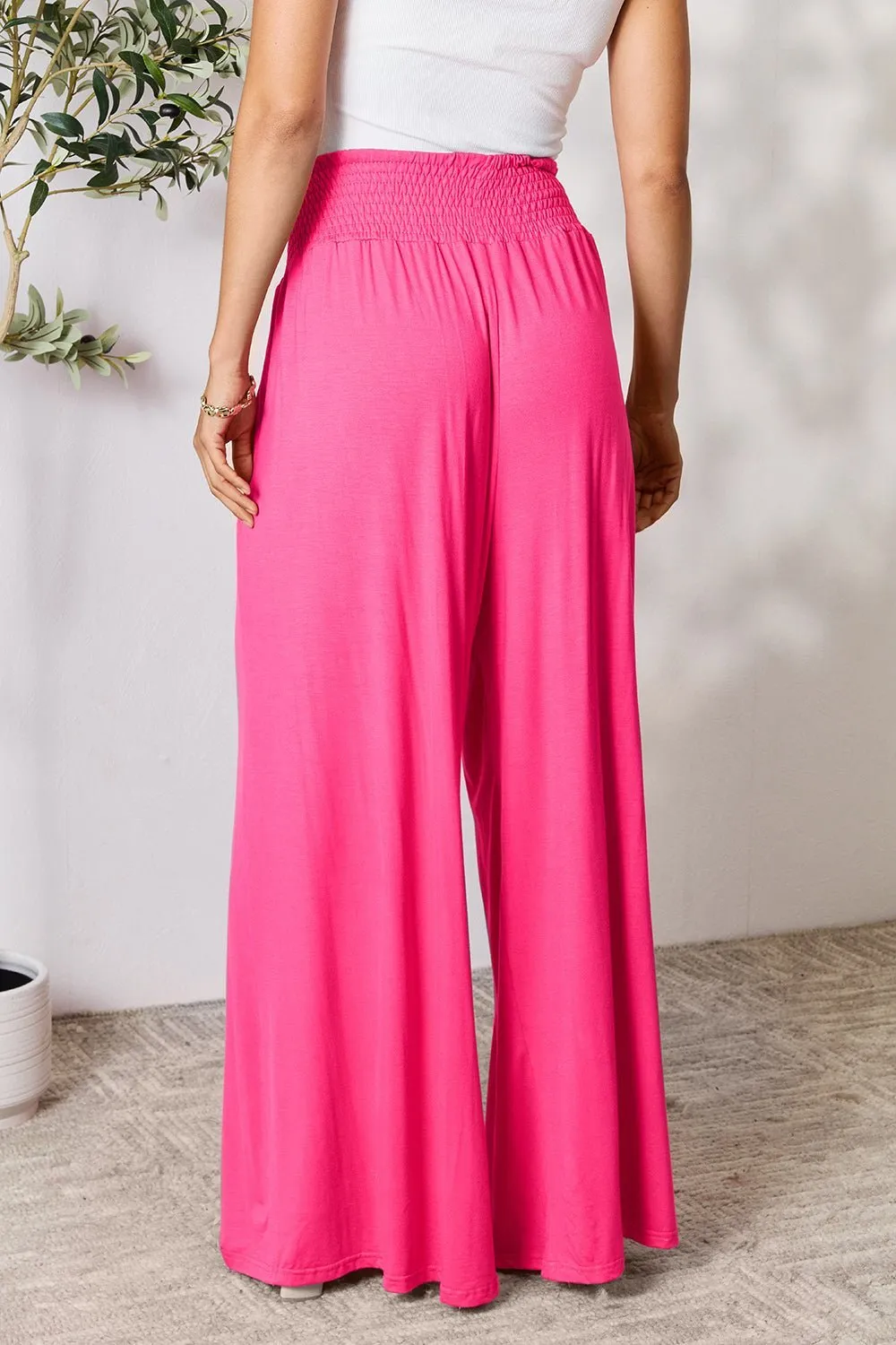 Feel Confident in Basic Bae Full Size Smocked Wide Waistband Wide Leg Pants