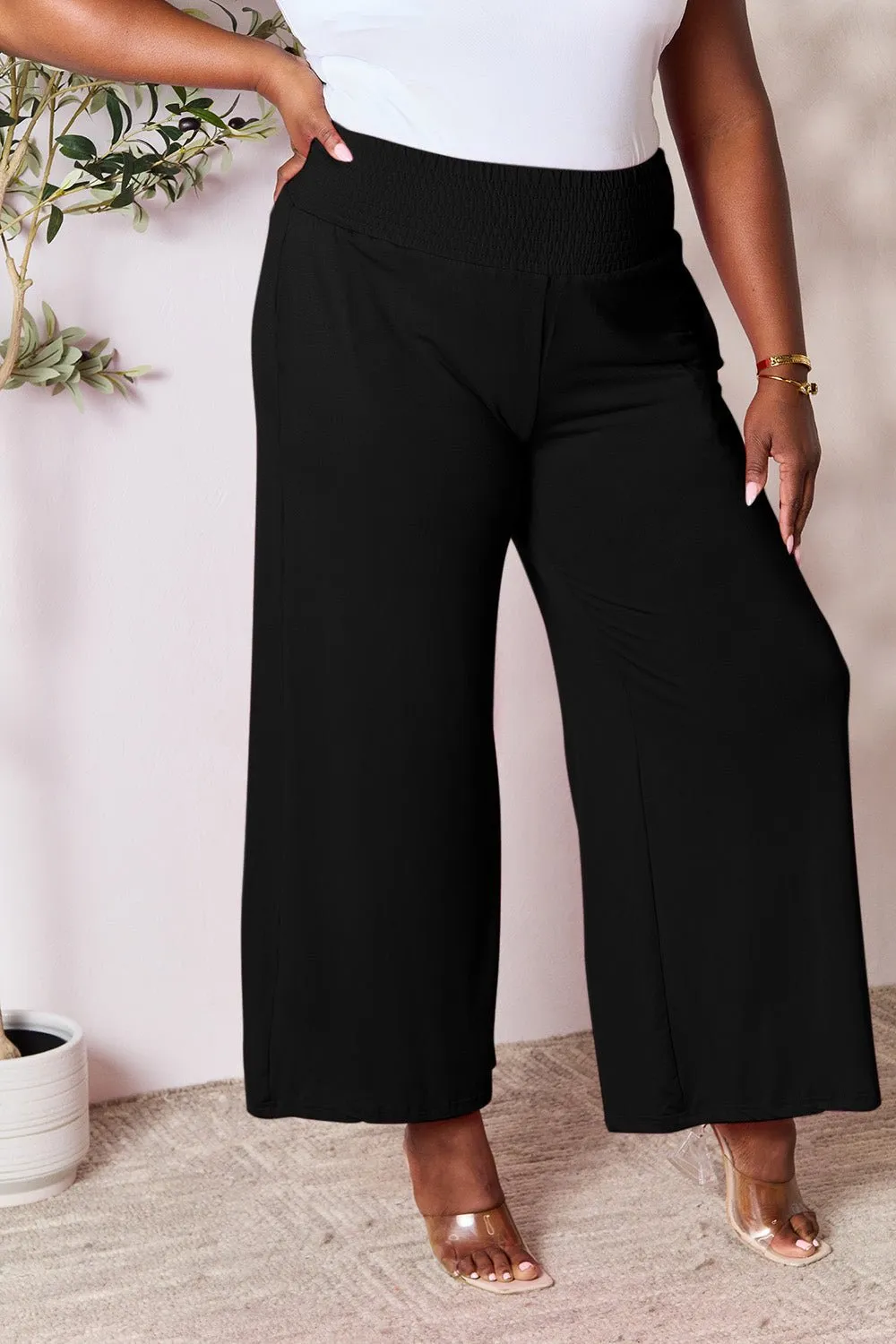 Feel Confident in Basic Bae Full Size Smocked Wide Waistband Wide Leg Pants
