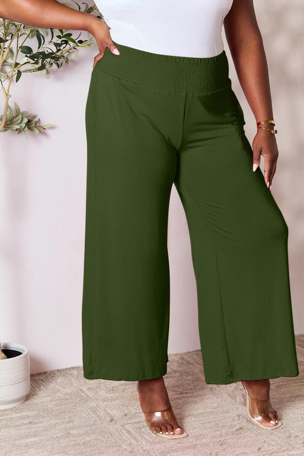 Feel Confident in Basic Bae Full Size Smocked Wide Waistband Wide Leg Pants