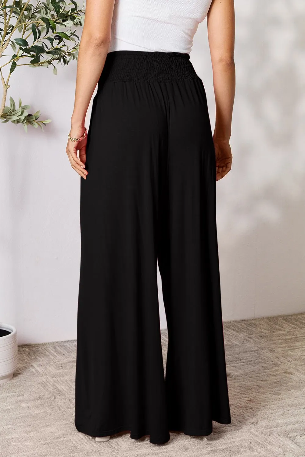 Feel Confident in Basic Bae Full Size Smocked Wide Waistband Wide Leg Pants