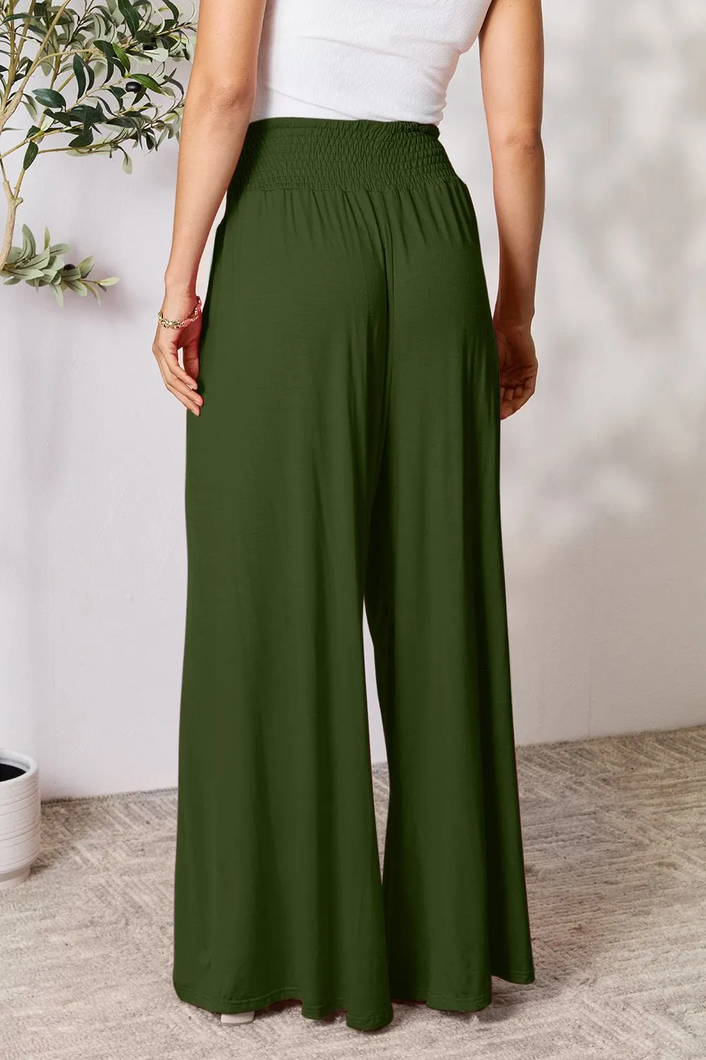 Feel Confident in Basic Bae Full Size Smocked Wide Waistband Wide Leg Pants
