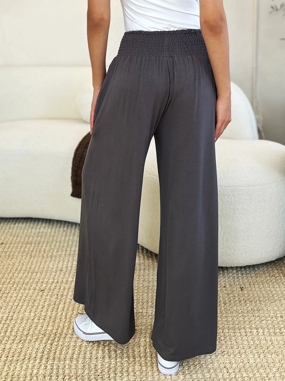 Feel Confident in Basic Bae Full Size Smocked Wide Waistband Wide Leg Pants