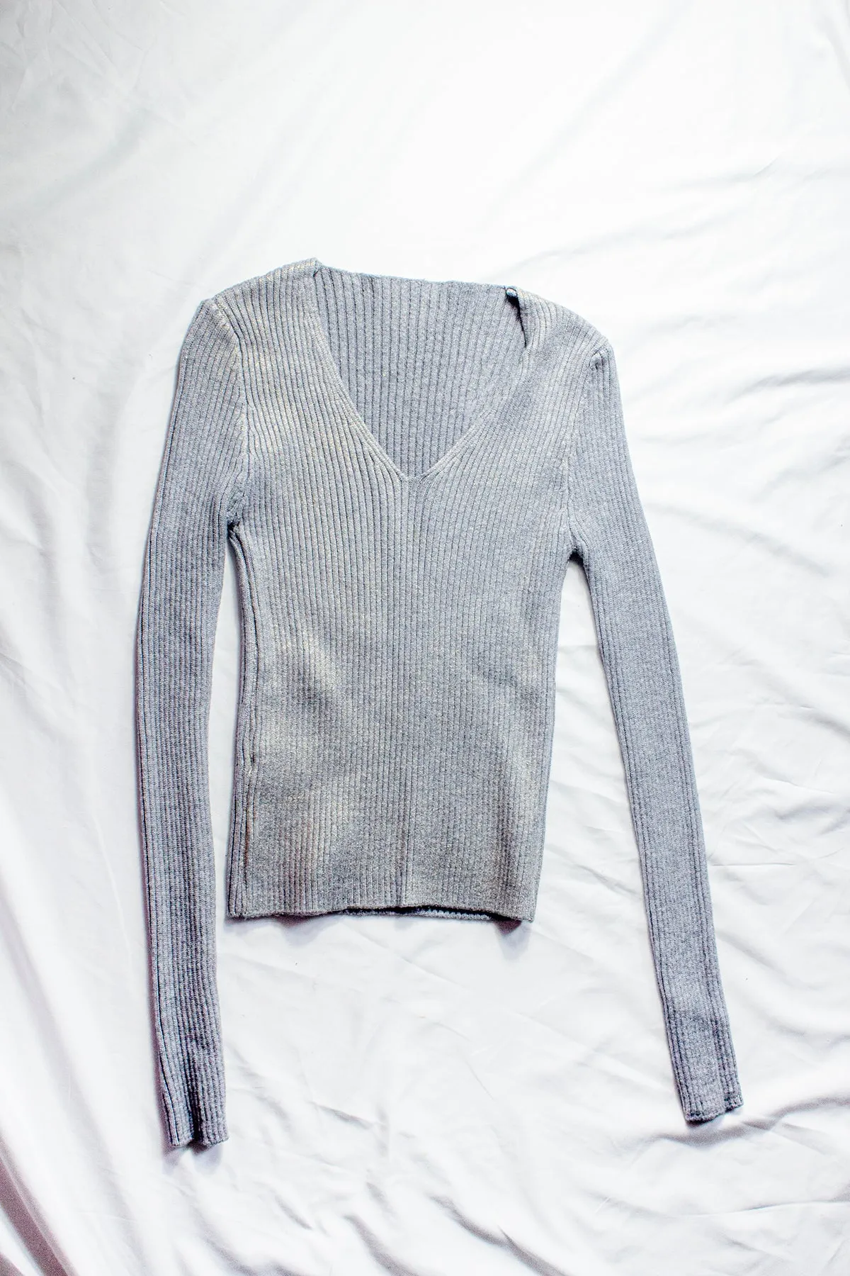 Fitted V Neck Ribbed Knit Top