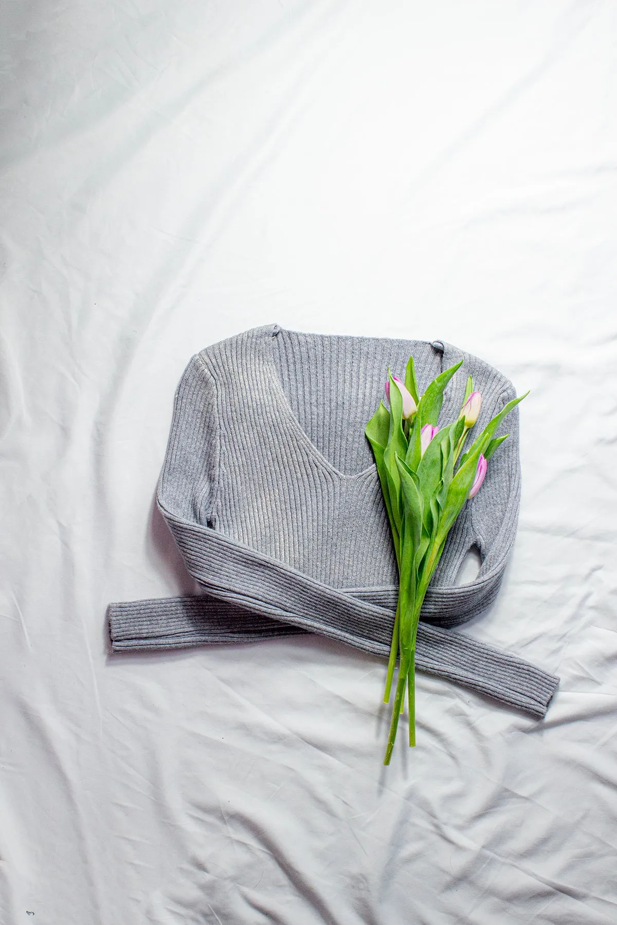 Fitted V Neck Ribbed Knit Top