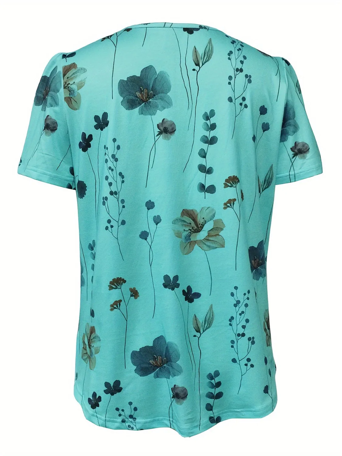 Floral Print V-Neck Short Sleeve Blouse